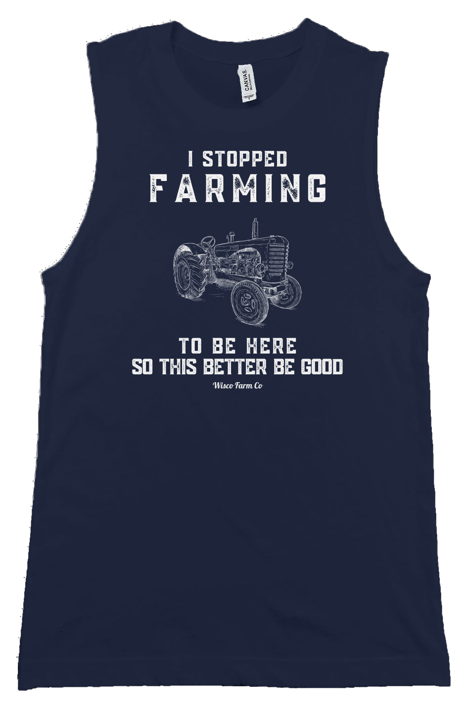 Vintage Muscle tank - I Stopped Farming - Navy